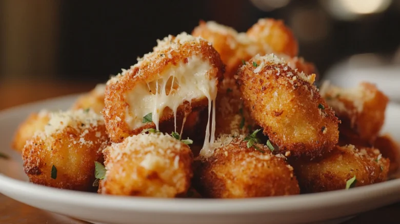 Crispy mozzarella bites on a plate