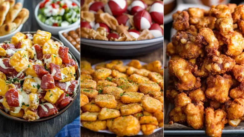 Assorted appetizer platters with assorted finger foods.