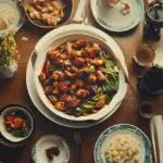 Delicious Asian dishes on a beautifully set table.