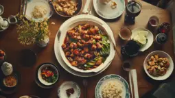 Delicious Asian dishes on a beautifully set table.