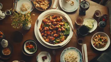 Delicious Asian dishes on a beautifully set table.